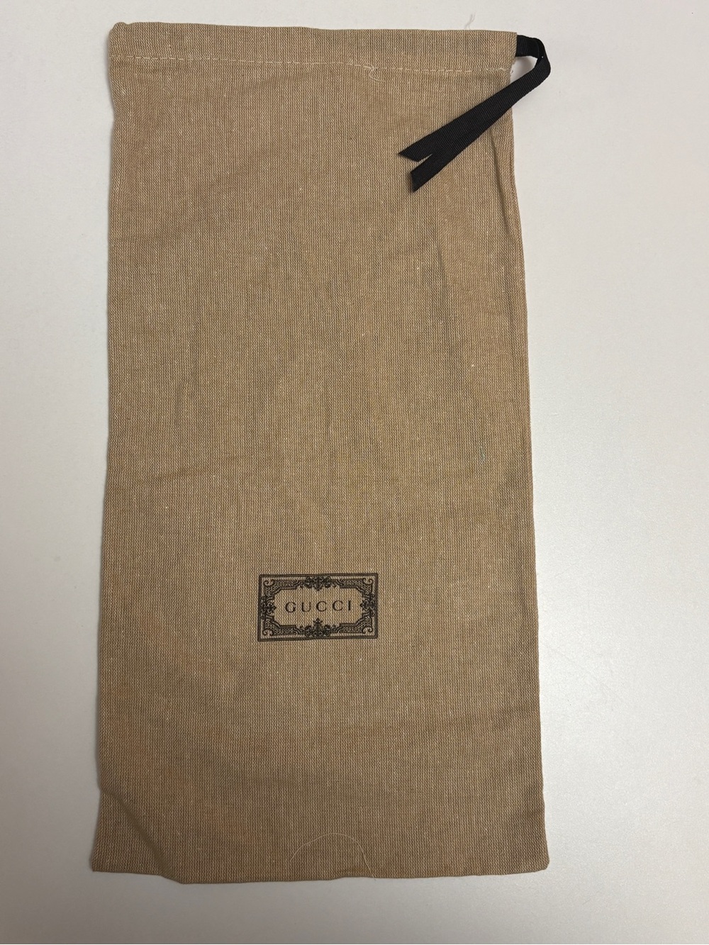 Gucci Tan Canvas Drawstring Dust Bag with Black Ribbon